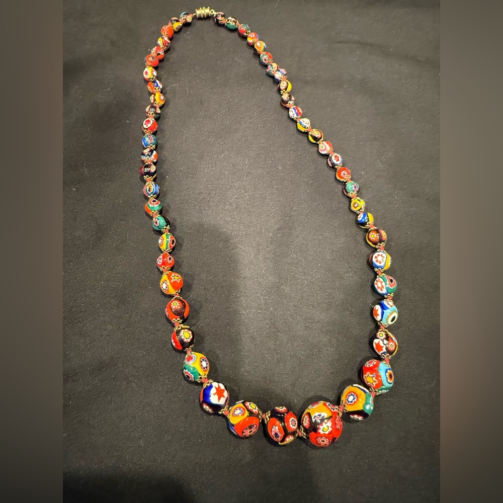 Vintage ERCOLE MORETTI Murano Glass Graduated Bead Millefiori Stunning Necklace - Picture 3 of 16